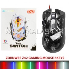 موس سیمی ZORNWEE Z42 مشکی / گیمی / 7 رنگ LED / دارای 6 کلید به علاوه DPI / با 1600DPI / با کابل کنفی بسیار مقاوم / دارای شیلد و نویزگیردار / درگاه متفاوت / کیفیت عالی